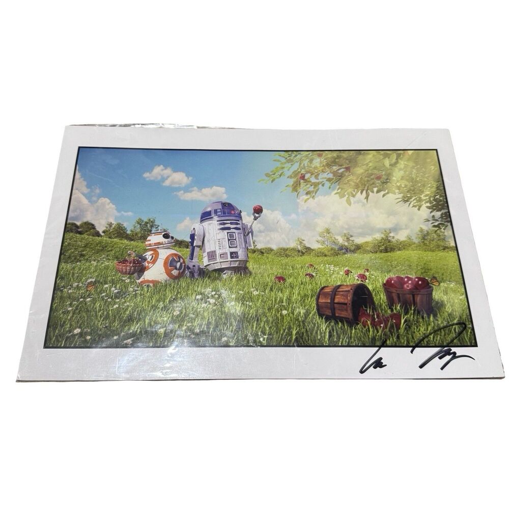 R2-D2 & BB-8 PICKING APPLES ART PRINT 11X17" KYLE HAGEY SIGNED 2016 STAR WARS